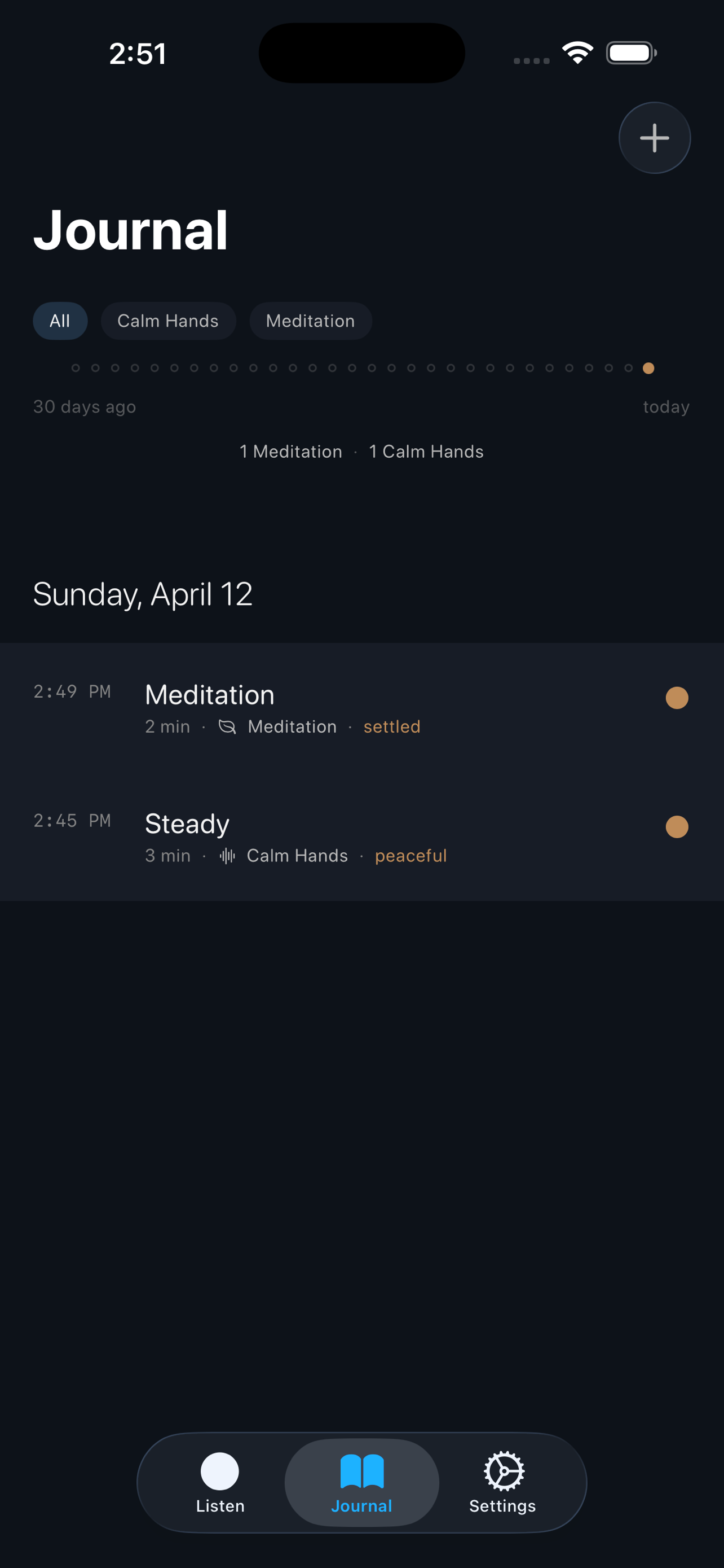 Ommlo journal with logged sessions and rhythm chart